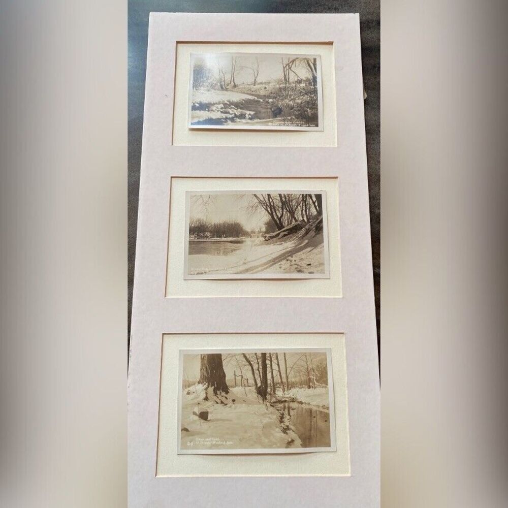 Vintage 3 Photos Black White January In The Catskills Creeks Matted 19 1/2 X 9”